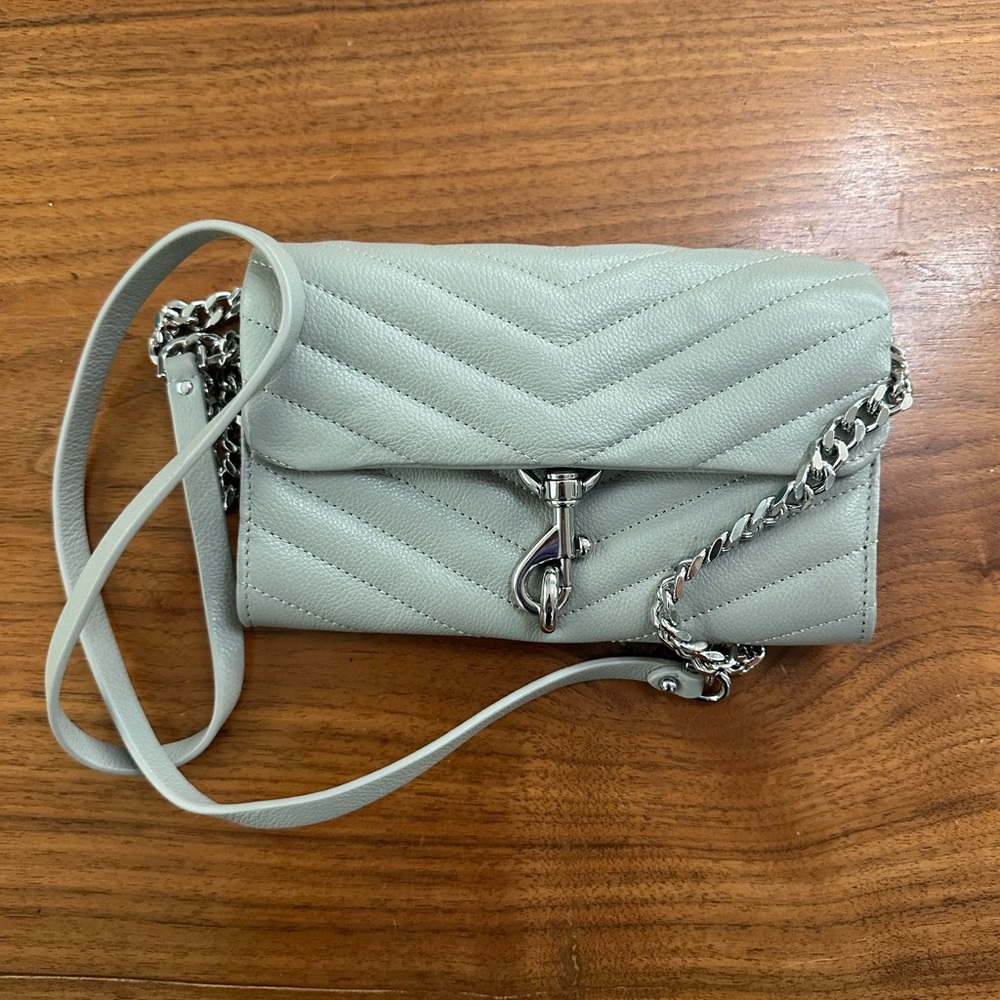 Rebecca Minkoff Edie Leather Wallet on a Chain Grey